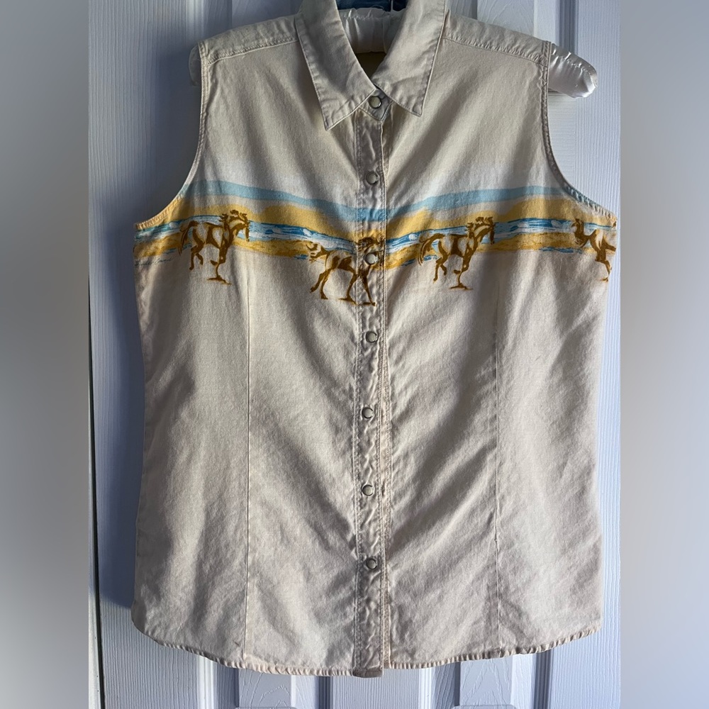 Wrangler Sleeveless Button Down Shirts - Brown and Cream - Picture 12 of 14
